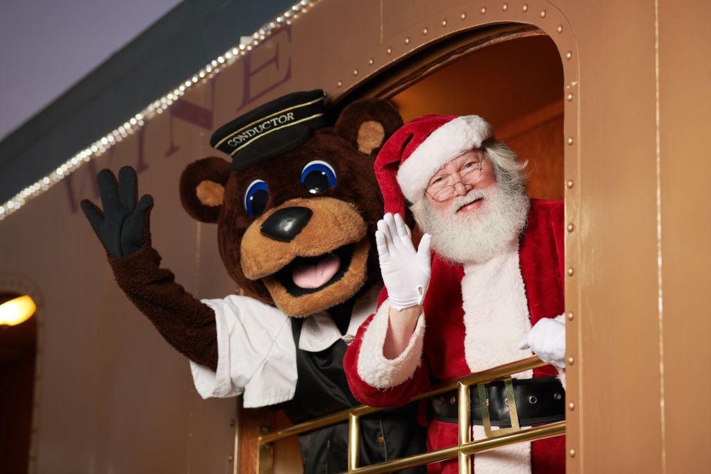 Santa Clause waves from the Napa Valley Wine Train 
