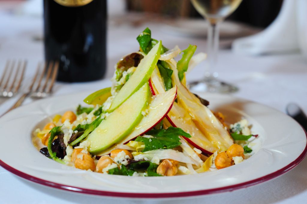 A fresh salad with apples aboard the Napa Valley Wine Train