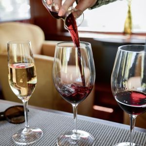 Red wine poured into glass