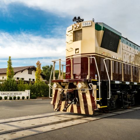 Wine Train front exterior in front of Grgich Hills Estate