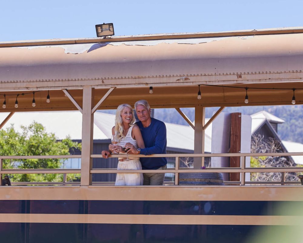 Couple enjoys wine and views from the Wine Train