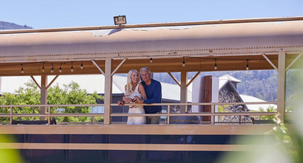 Couple enjoys wine and views from the Wine Train