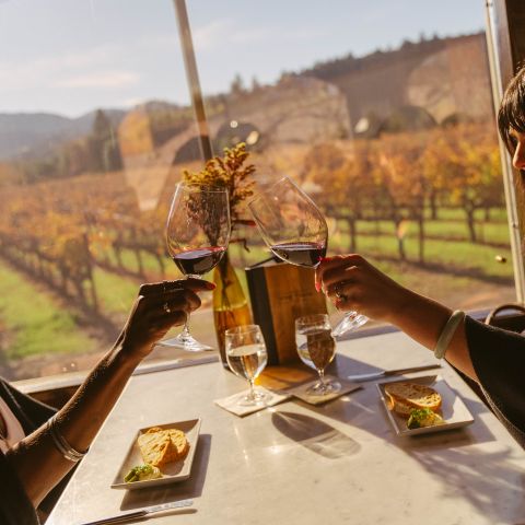 two glasses clinking on train