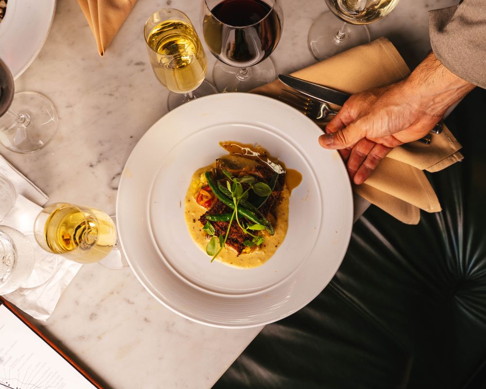 dinner plate served on table