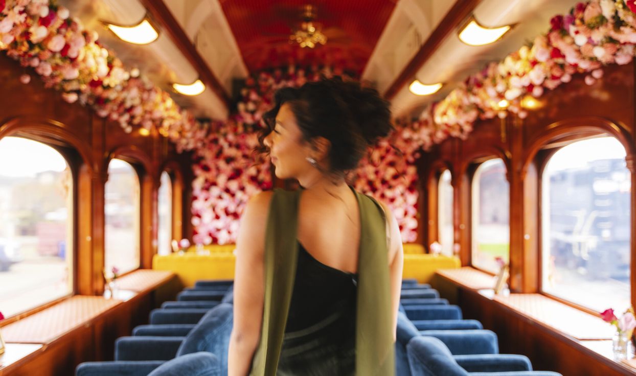 The Love Line Napa Valley Wine Train woman posing on train