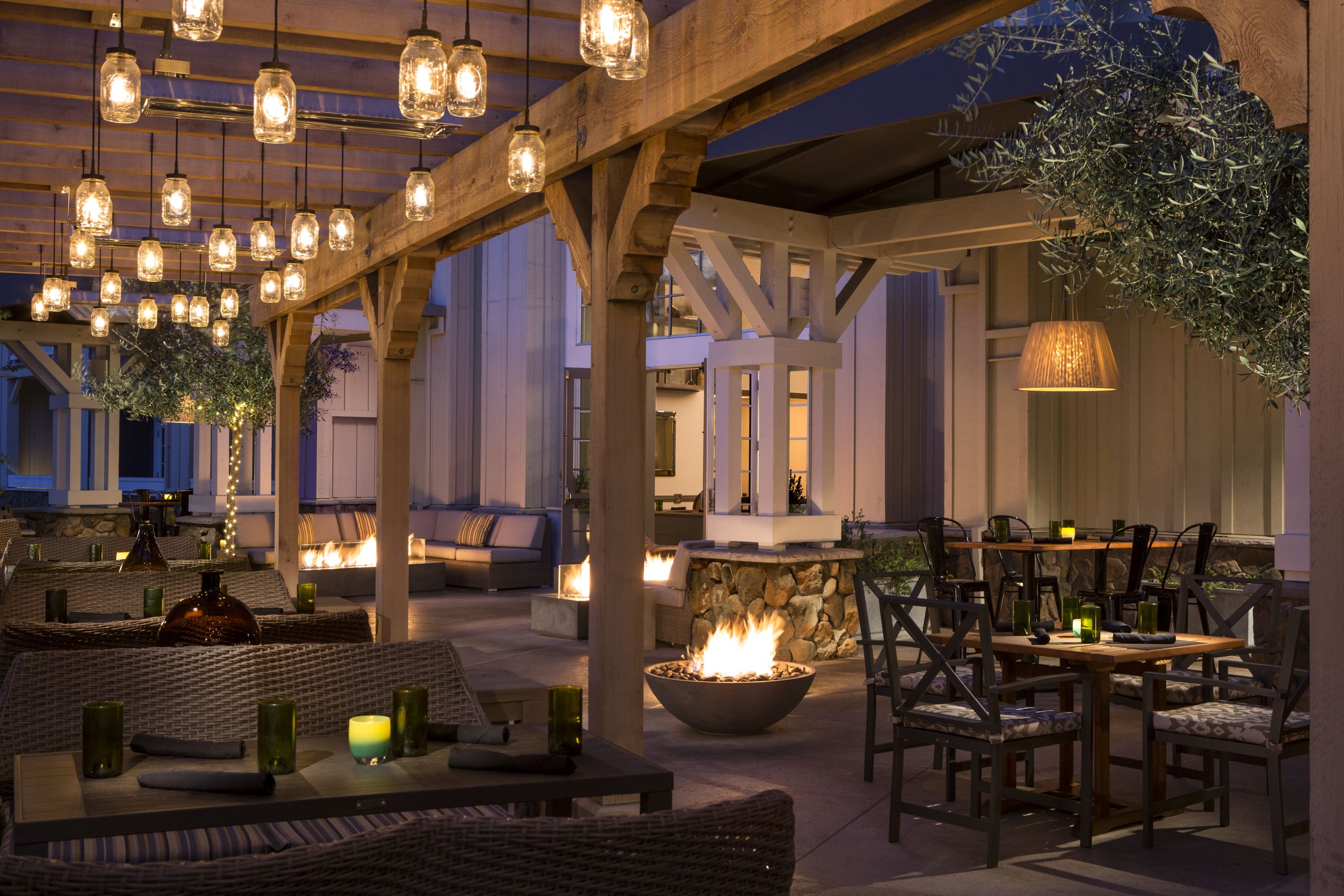 Dining outdoors at Alba at night
