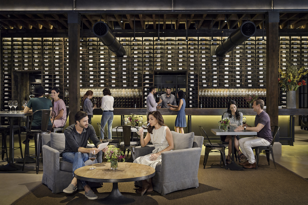 Charles Krug tasting room interior with many guests
