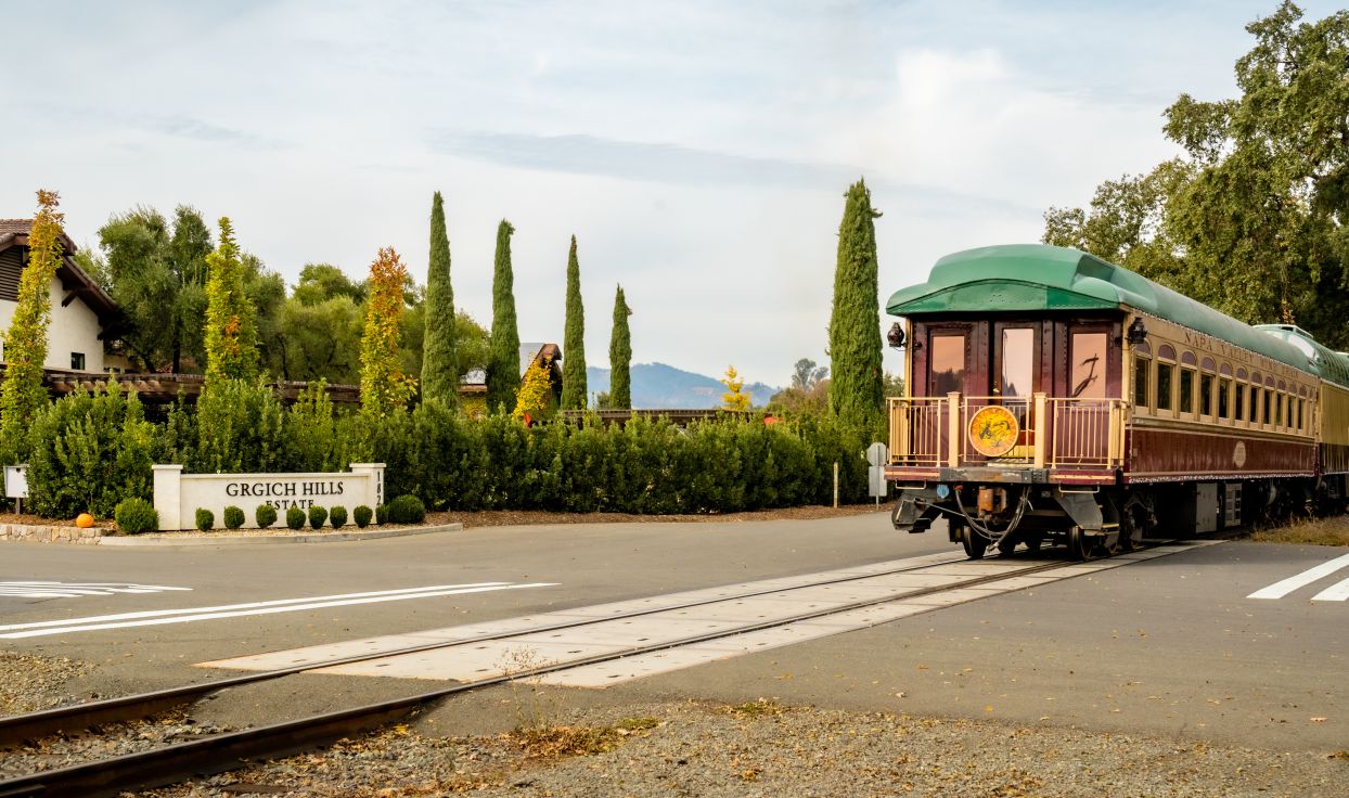 The Wine Train rolls past the Grich Hills Estates