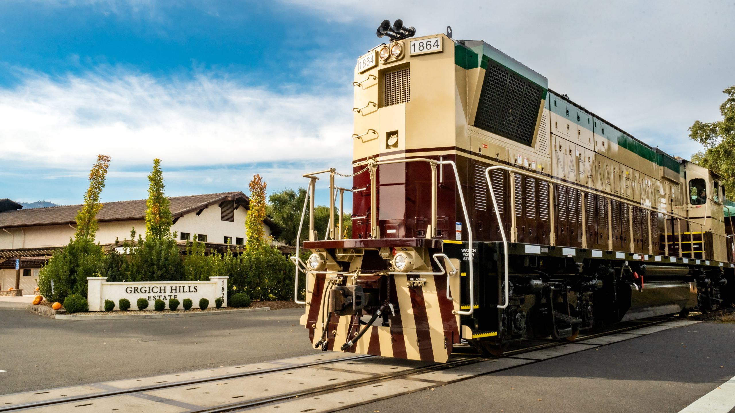 Wine Train front exterior in front of Grgich Hills Estate