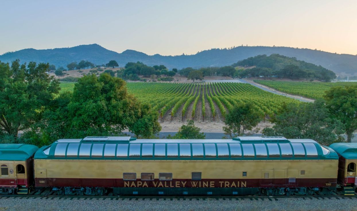 Napa Valley Wine Train below clear blue skies