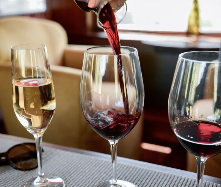 Red wine poured into glass