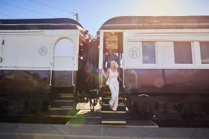 Couple disembarks the Wine Train