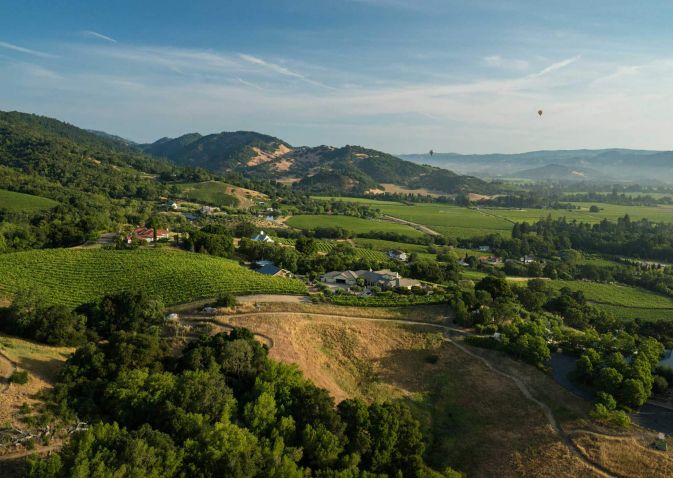 Rolling hills of vineyards and winerys