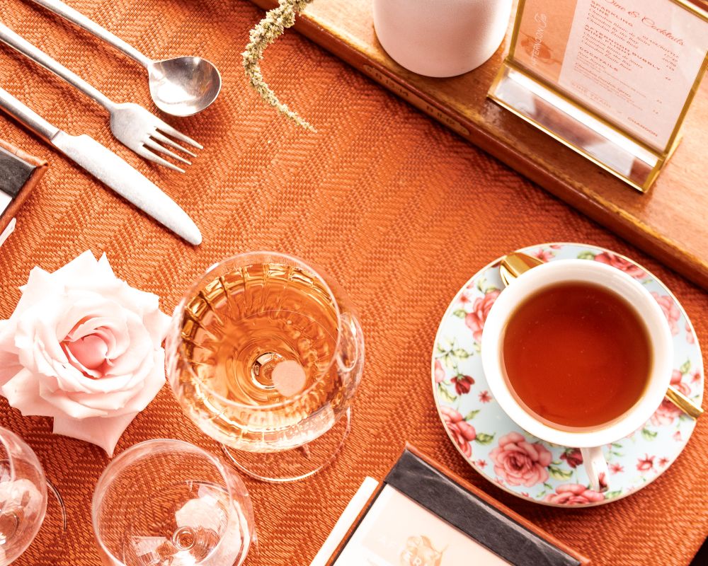 Close up of a table set for an Afternoon Tea event