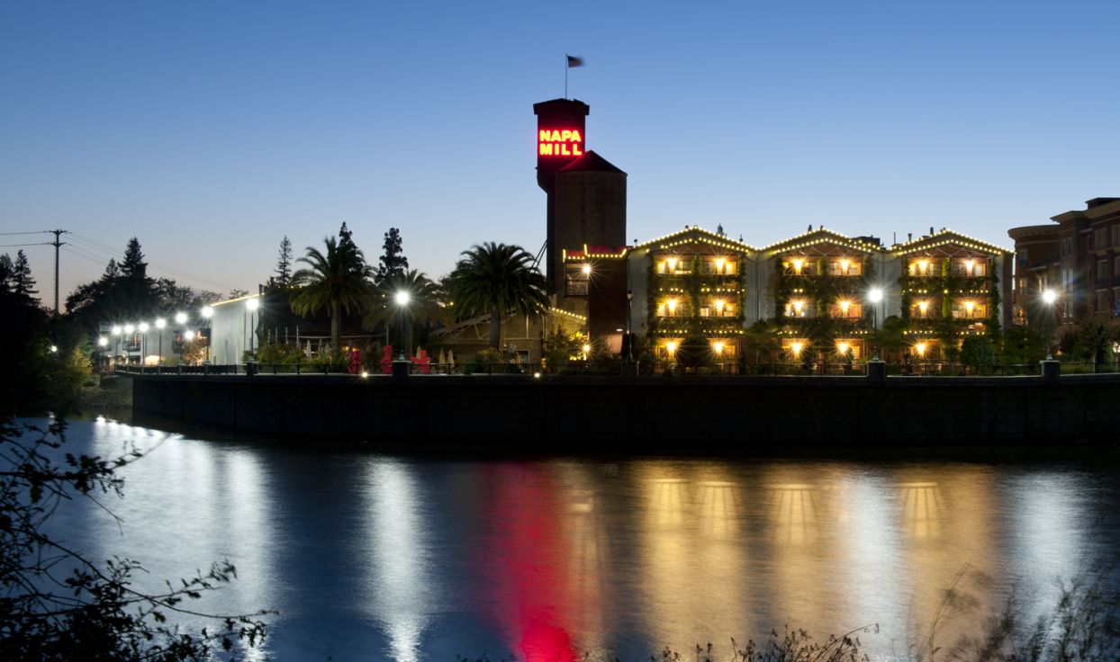 Napa River Inn at night