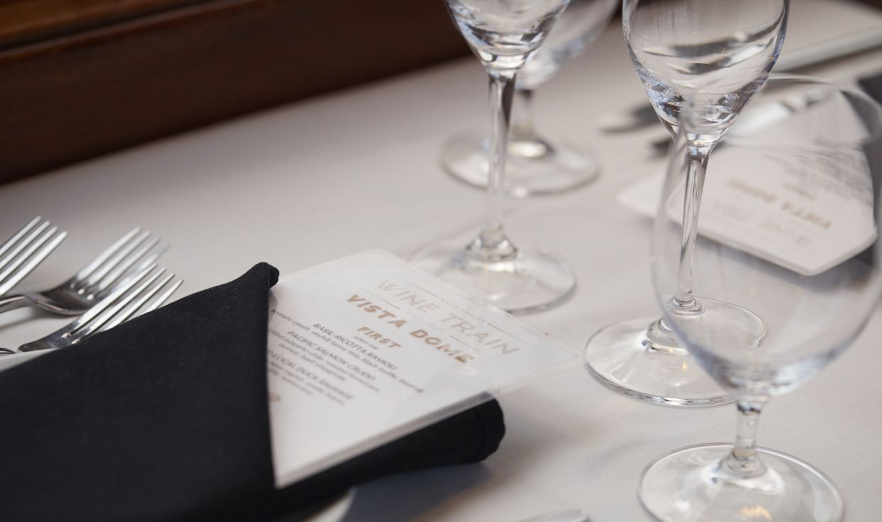 Wine Train menu and wine glasses