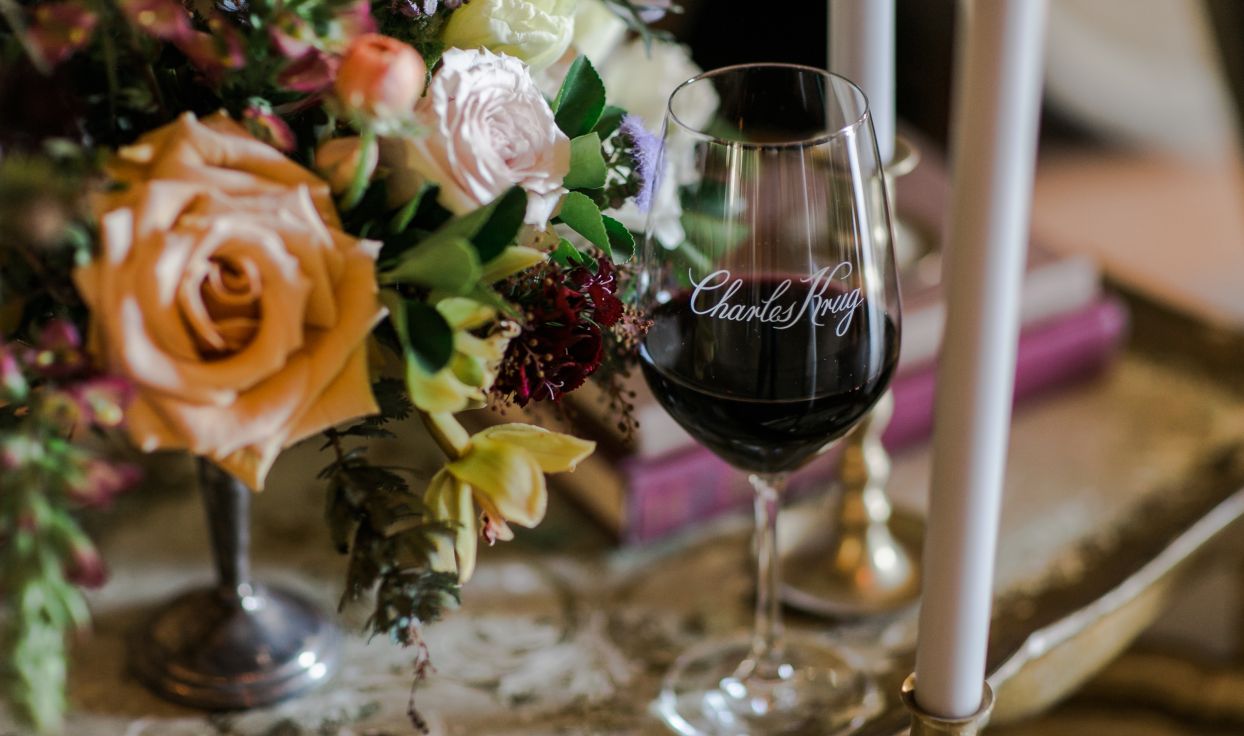 Floral decor and red wine