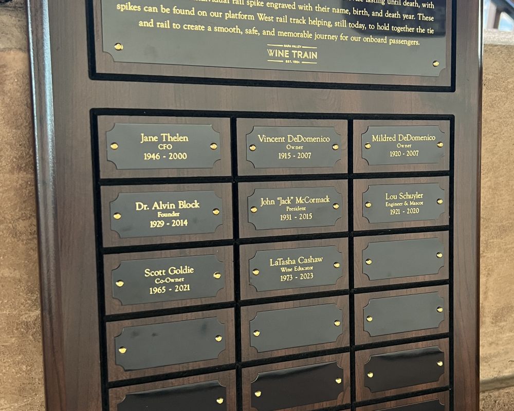 NVWT Memorial honoring those who dedicated their lives to the Wine Train