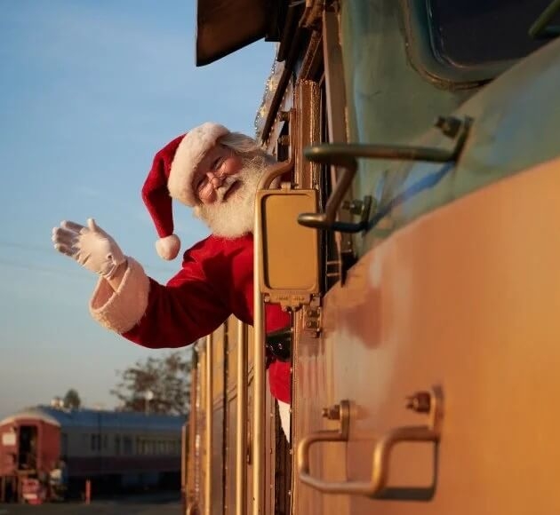 Santa Klaus waving from the Wine Train
