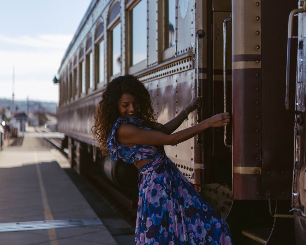 woman boarding the wine train